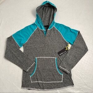Broken Threads long sleeve hooded t-shirt turquoise heather charcoal M = 10-12